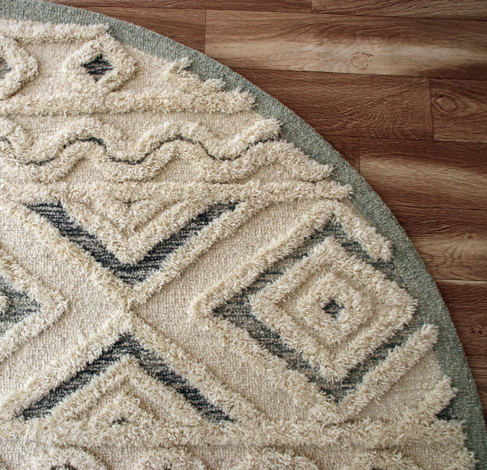 Contemporary Tufted Geometric Motif Round Rug, 4' Round