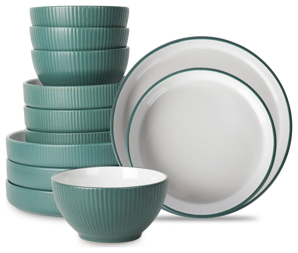 Christian Siriano Larosso Stoneware 12 Piece Dinnerware Set, Green