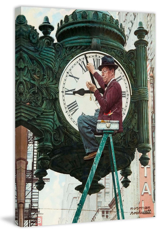 "Clock Repairman" Painting Print on Canvas by Norman Rockwell