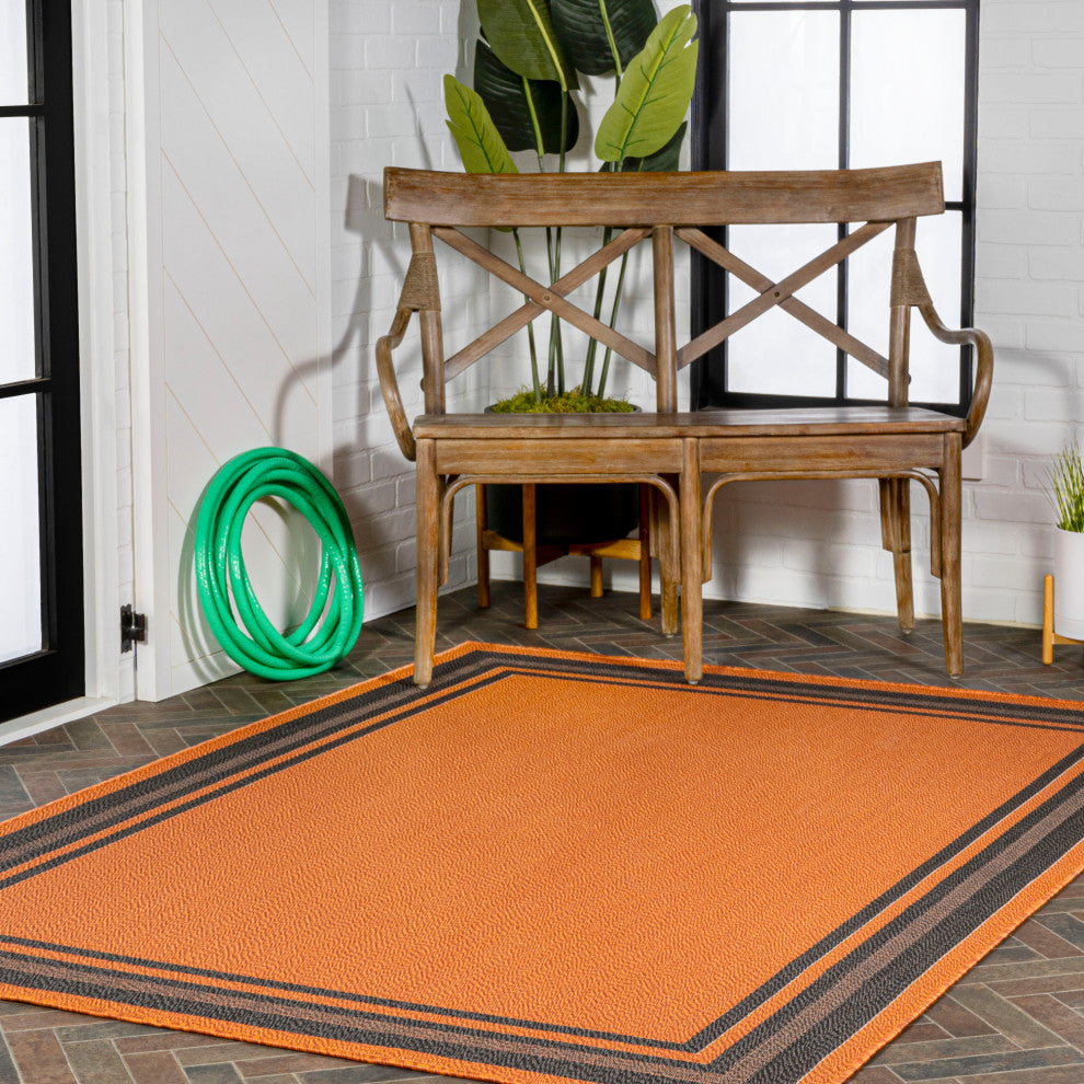 James Modern Border Stripe Indoor/Outdoor Area Rug, Orange/Dark Gray, 8x10