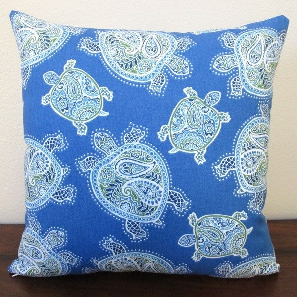 Tranquil Sea Turtles Blue And Green Cotton 18" Indoor Throw Pillow, Throw Pillow