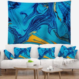 Soft Blue Abstract Acrylic Paint Mix Abstract Wall Tapestry, 39"x32"