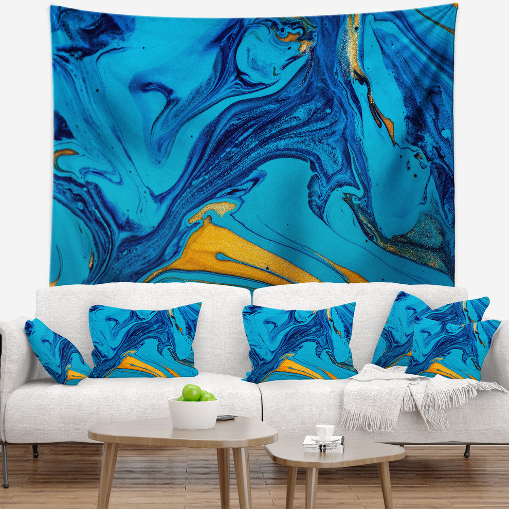 Soft Blue Abstract Acrylic Paint Mix Abstract Wall Tapestry, 39"x32"