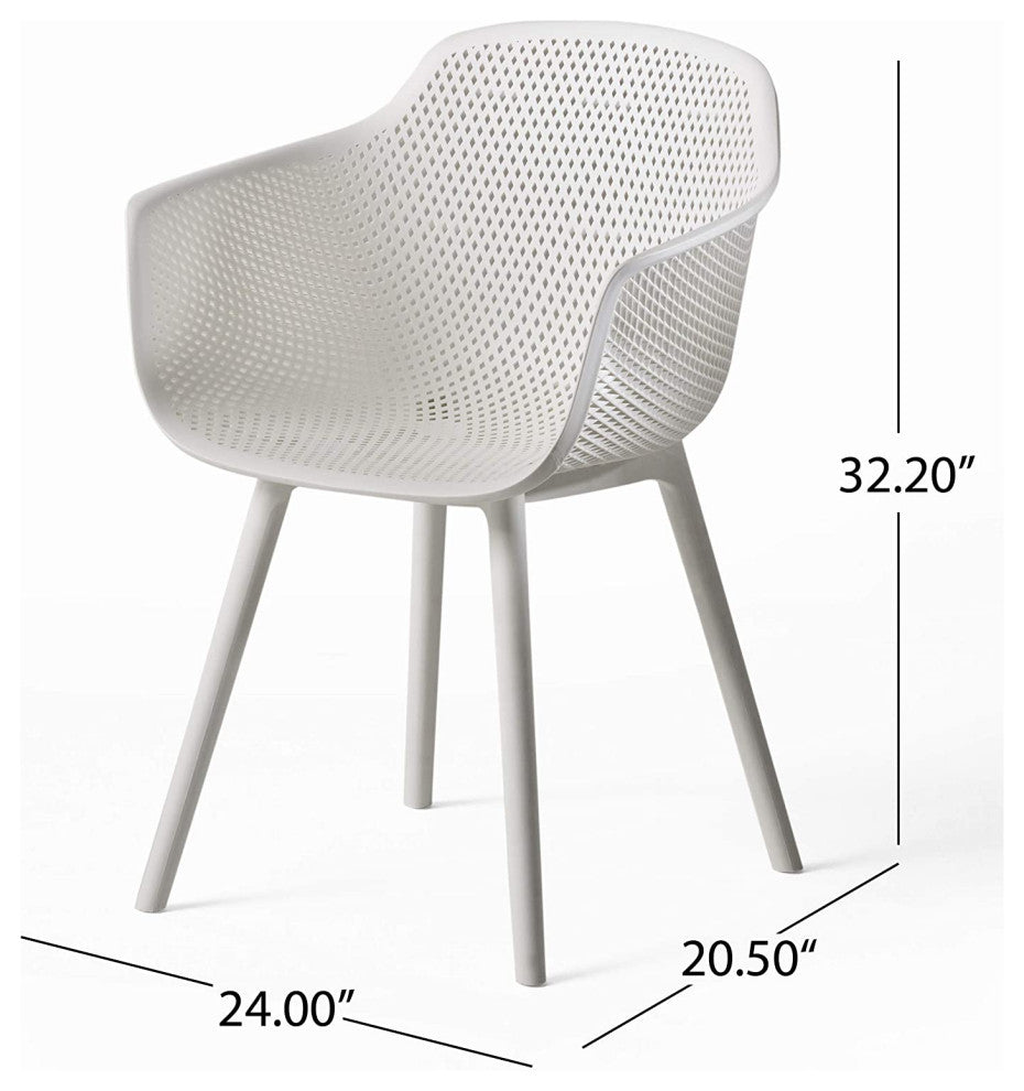 Set of 4 Dining Chair, Modern Minimalist Design With Mesh Plastic Seat, White