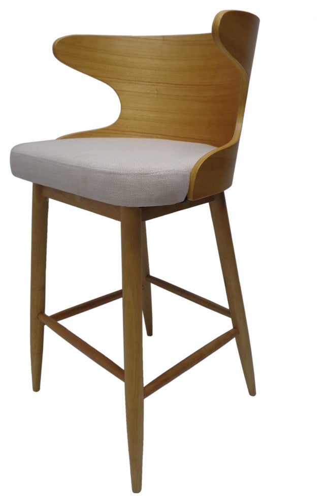 GDF Studio Truda Mid Century Modern Fabric Barstools, Set of 2, Light Beige/Natural