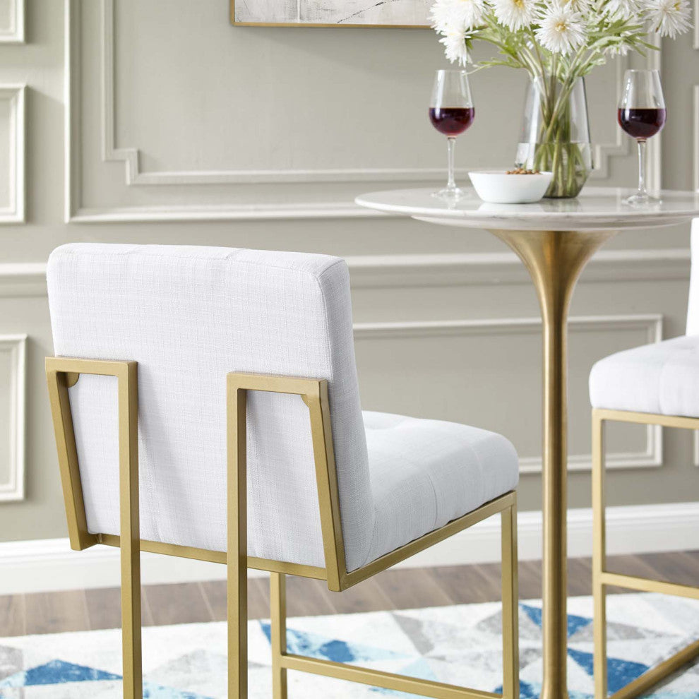 Bar Stool Chair Barstool, Fabric, Metal, Gold White, Modern, Bar Pub Cafe Bistro