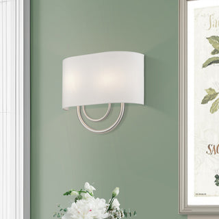Stratton 2 Light Brushed Nickel ADA Sconce with Hand Crafted Off-White Shade