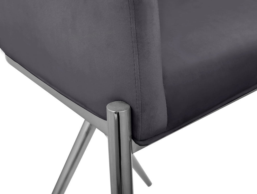 Xavier Velvet Upholstered Counter Height Stool, Gray, Chrome Finish