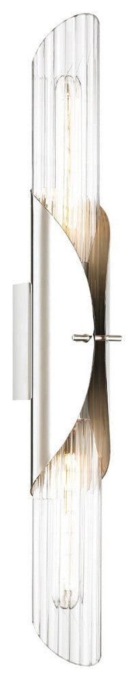Lefferts 2 Light Wall Sconce, Polished Nickel Finish, Clear Glass