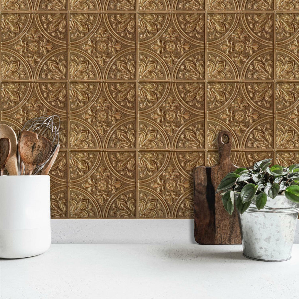 Copper Tin Tile Peel and Stick Backsplash