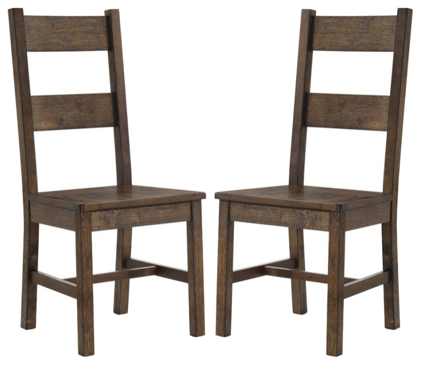 Set of 2 Wood Dining Chairs, Rustic Golden Brown