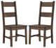 Set of 2 Wood Dining Chairs, Rustic Golden Brown