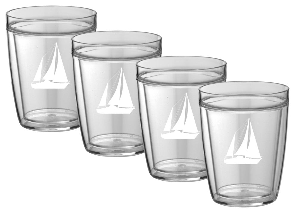 Kraftware Double Wall Short Glasses, Sailboat, 14 oz, Set of 4