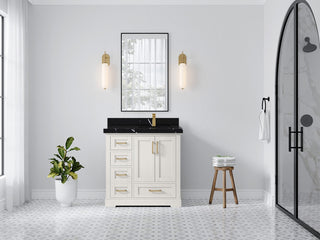 Boston 36" Right Offset Bath Vanity in Alabaster 2" Calacatta Black