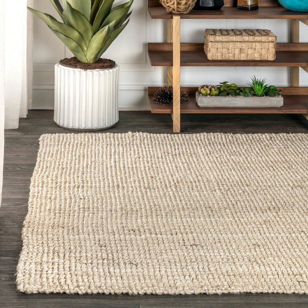 Pata Hand Woven Area Rug, Light Ivory, 8 X 10