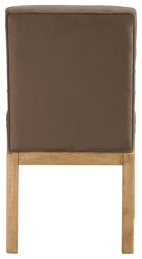 Evelyn Upholstered Dining Chair, Brown, Velvet, Natural Finish