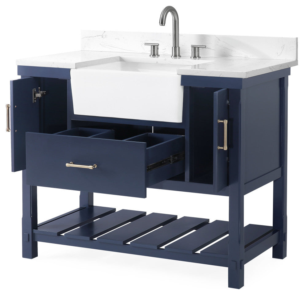 42" Kendia Navy Blue Farmhouse Sink Bathroom Vanity FW-7042-NB42