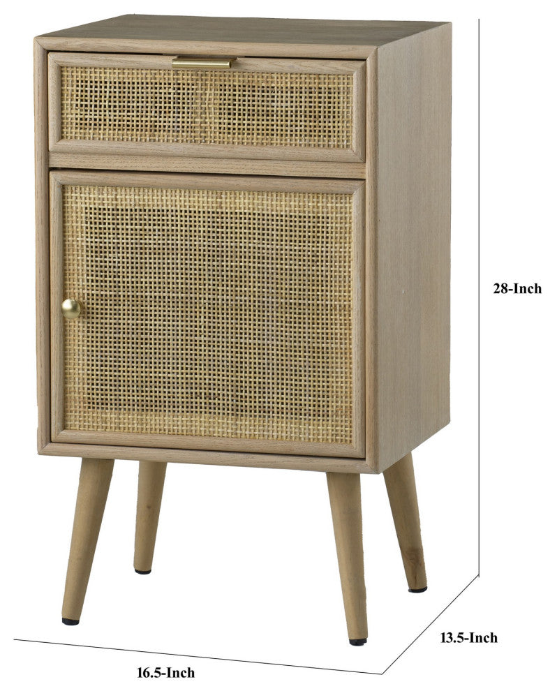Benzara BM285208 Accent Cabinet, 1 Drawer, Pine, Woven Rattan Design, Natural