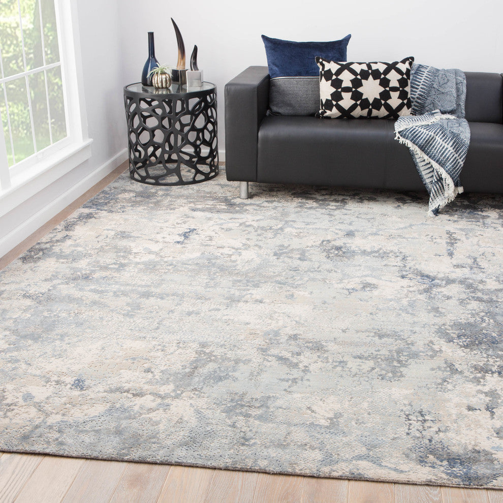 Kavi by Jaipur Living Khamaj Knotted Abstract Light Gray/Blue Area Rug, 10'x14'