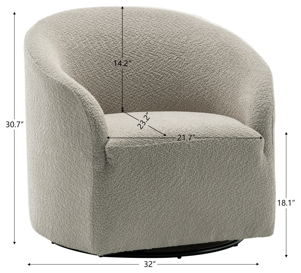 32" Wide Boucle Upholstered Swivel Barrel Chair, Oatmeal