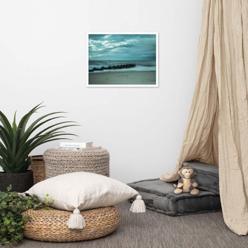 Blue Morning at Rehoboth Coastal Landscape Framed Photo Paper Wall Art Prints, White, 18" X 24"