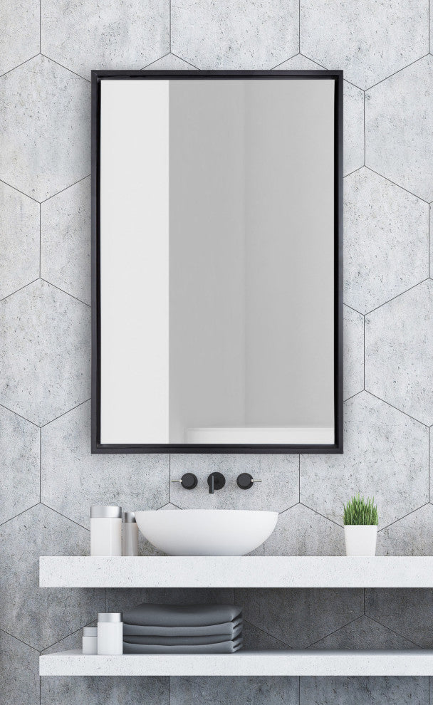 Evans Framed Floating Wall Mirror, Black 24x36