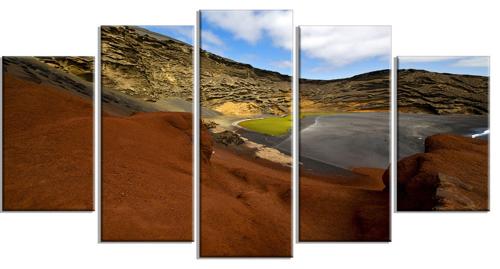 "In El Golfo Lanzarote Spain Musk Pond" Seascape Wall Art, 5 Panels, 60"x32"