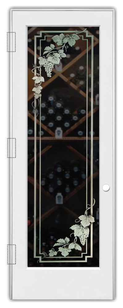 Wine Door - Vineyard Grapes Cascade - Primed - 32" x 80" - Knob on Right -...