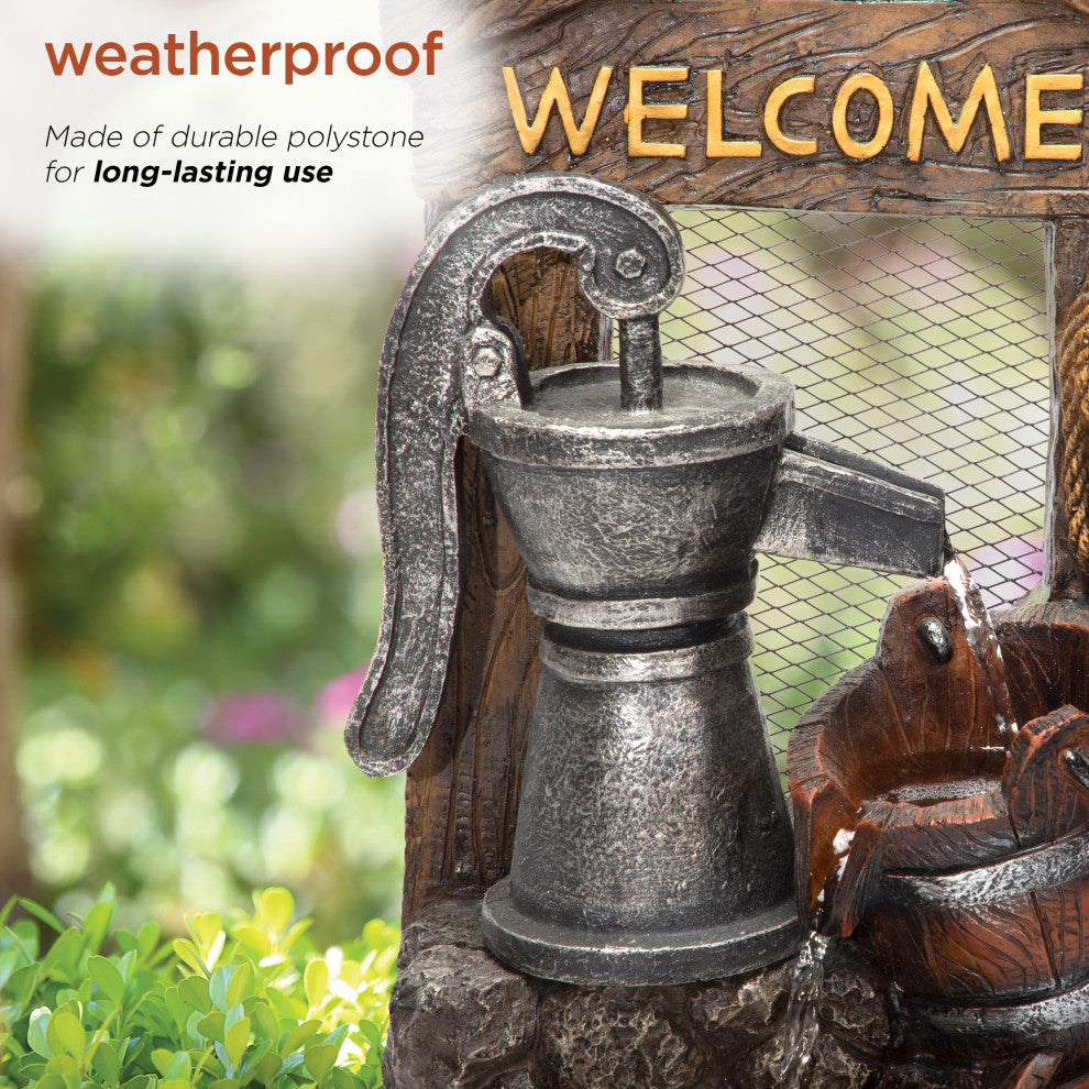 Alpine 2 Tier Fountain With Waterfall Pump and Barrel, 24"Tall