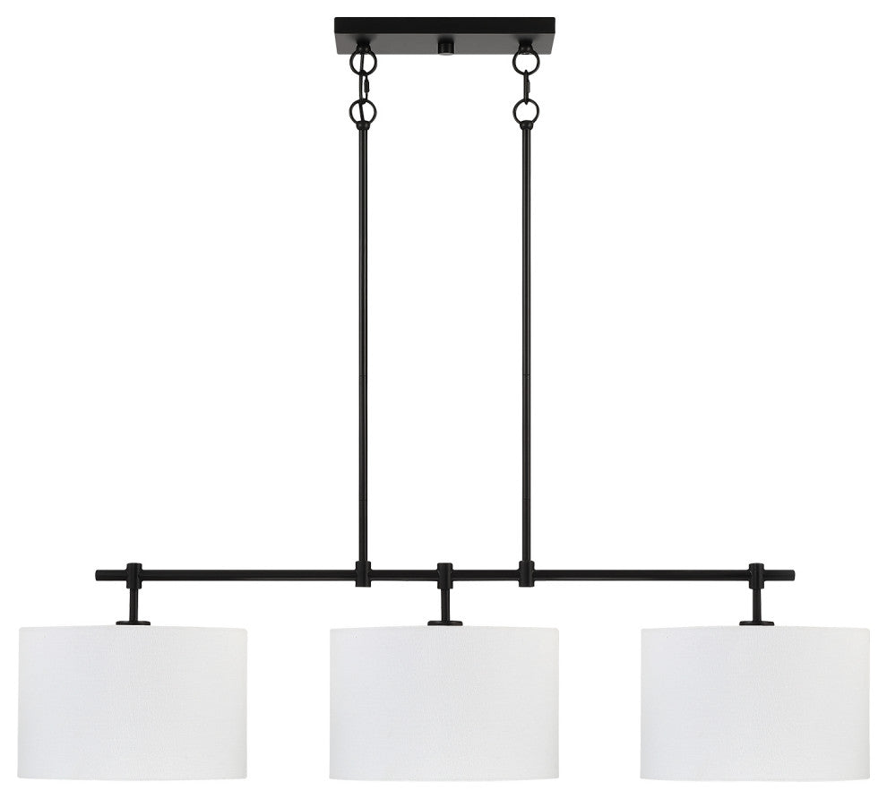 41'' W 3-Light Black Kitchen Island Chandelier With White Drum Shades