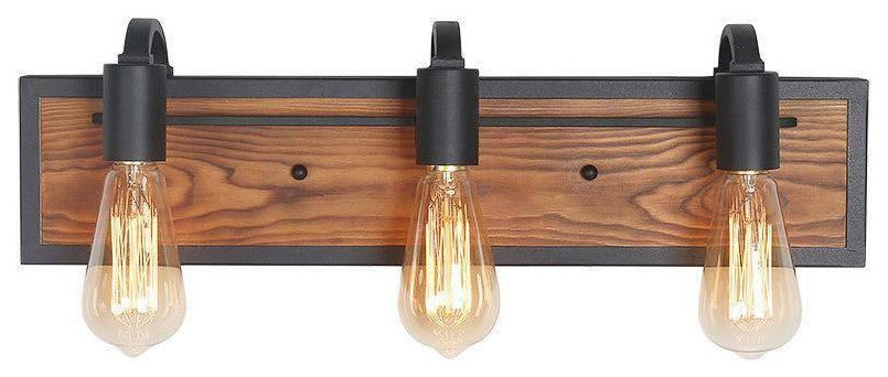 LALUZ 3-Light 21.3-in Wood Brown and Black Farmhouse Vanity Light Bar