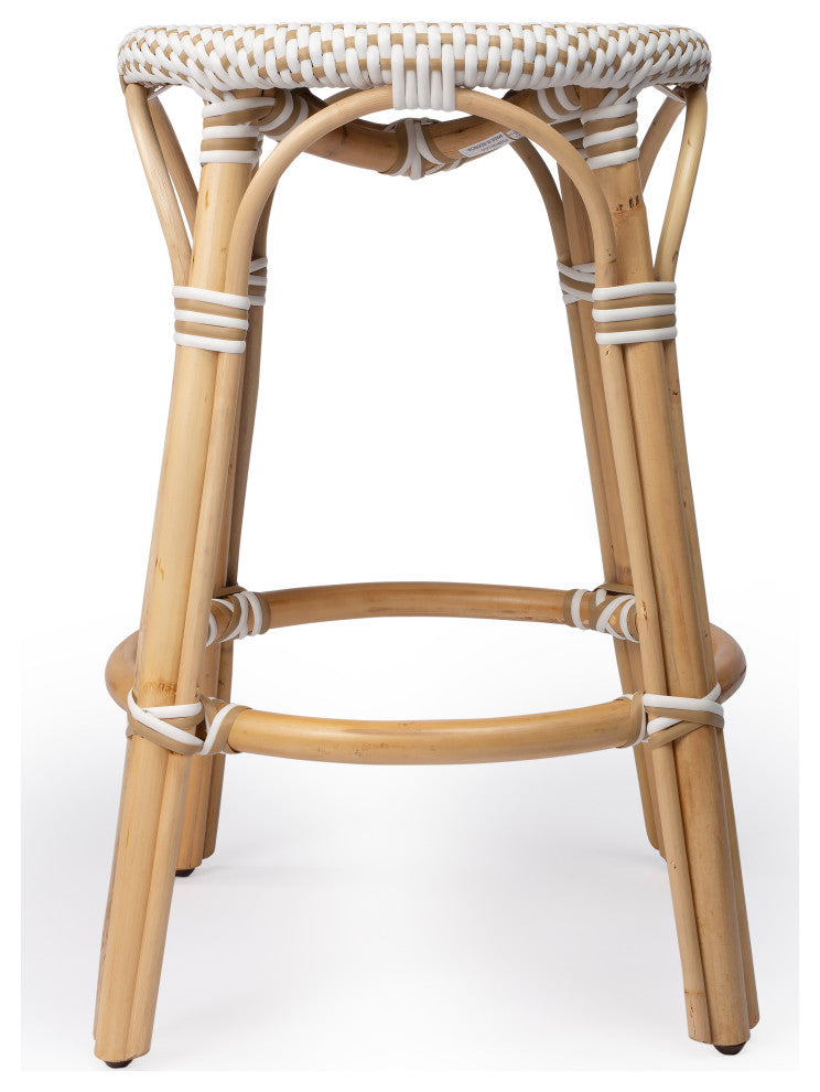 Tobias Beige & White Rattan Counter Stool, 9371415