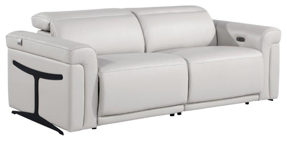 Augusto Top Grain Power Reclining Italian Leather Sofa, Light Gray