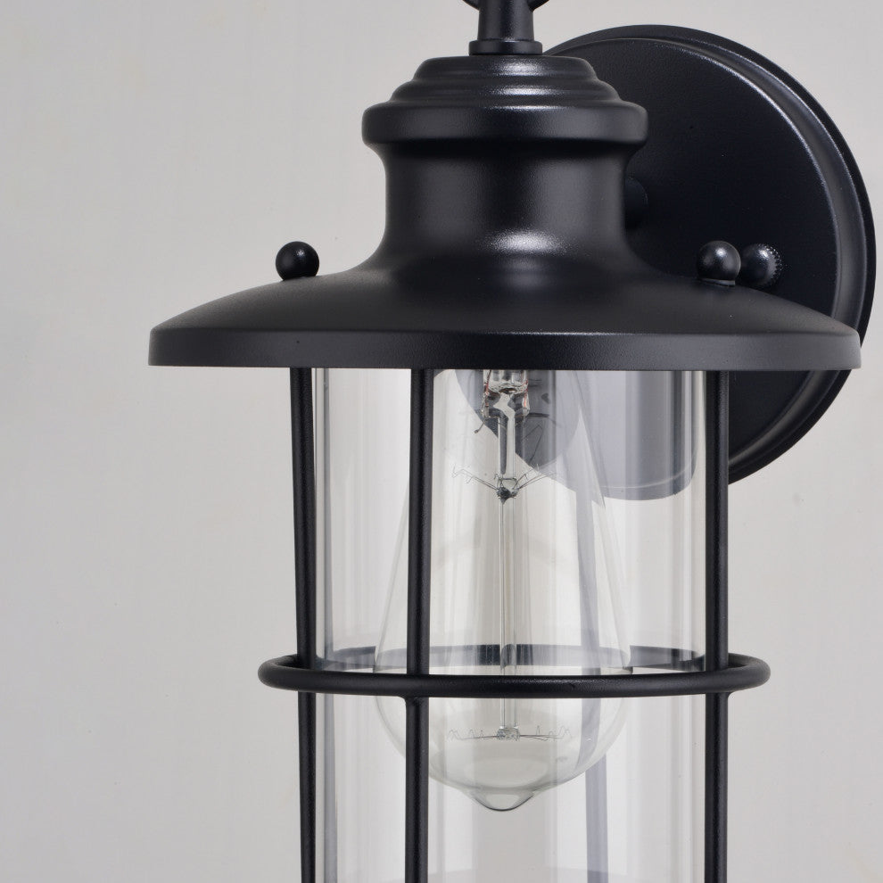 Lake Shore Steel 1 Light Black Coastal Outdoor Wall Lantern Clear Glass