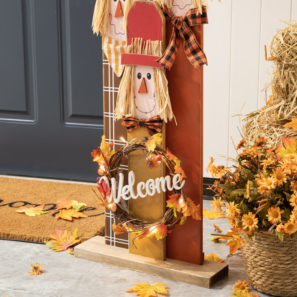 36.25" H Lighted Wooden Scarecrow Porch Decor