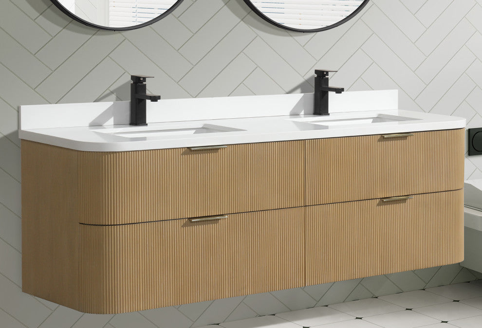 Ari Kitchen and Bath Chantal 60" Floating Bathroom Vanity Oak
