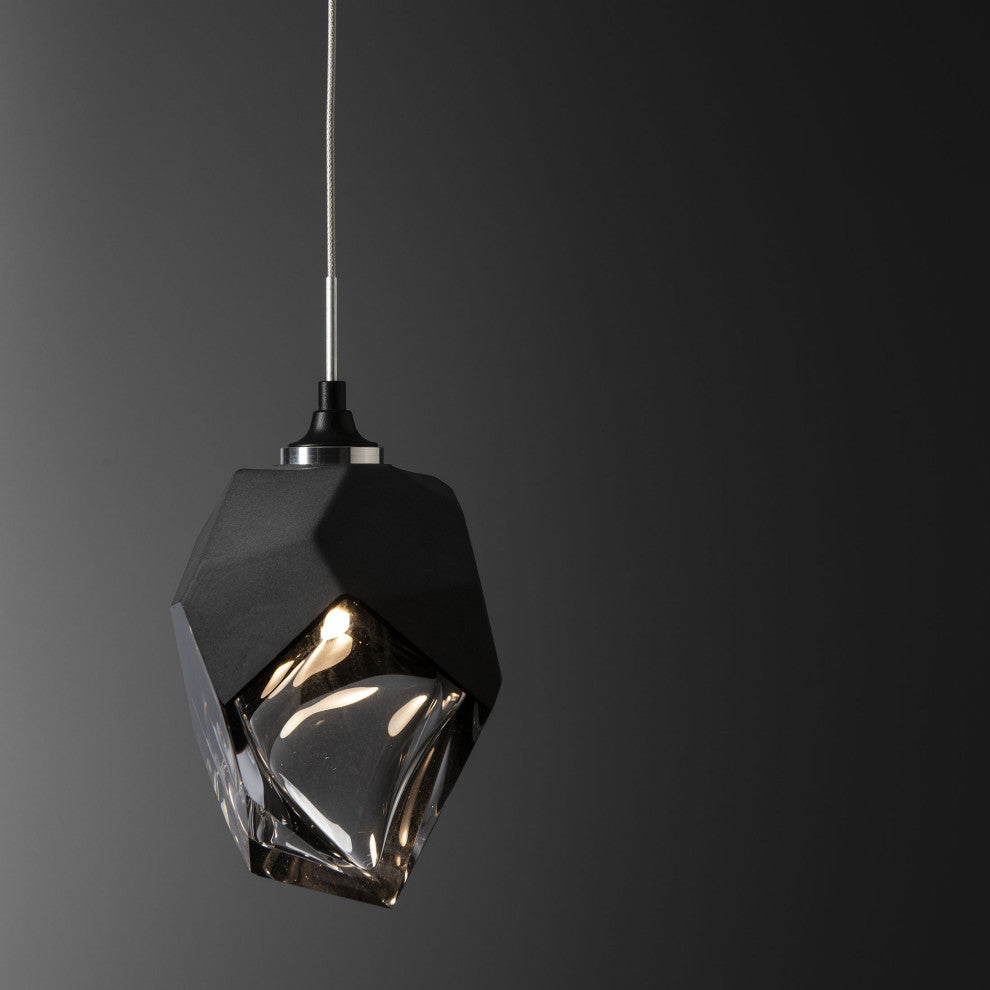 Chrysalis 1-Light Small Pendant Black Finish- Standard, Black Crystal