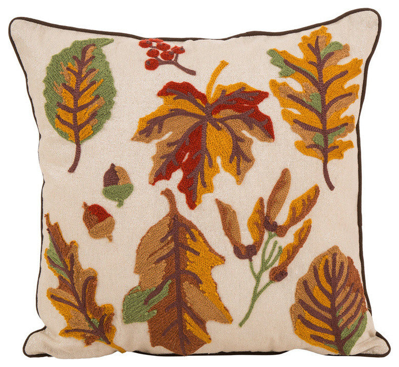 16"L Fall Embroidered Leaves Pillow