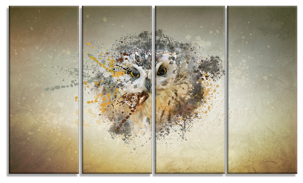 Large Gracing Owl, Animal Canvas Wall Art, 48"x28", 4 Panels
