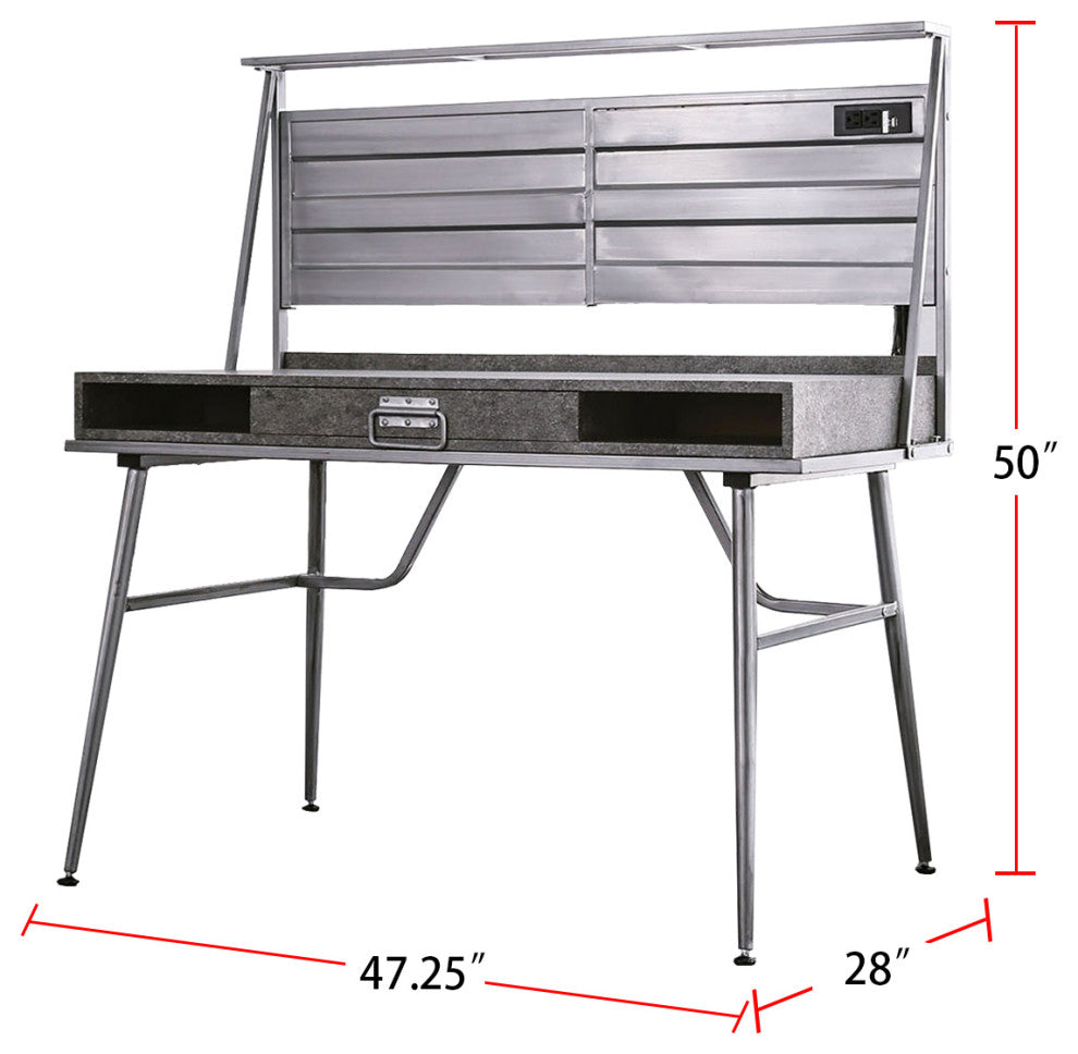 Metal Desk With Storage, Silver Finish