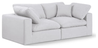 Comfy Upholstered Modular Sofa, White, 2-Piece: 2 Corner Chair, Linen Textured Fabric