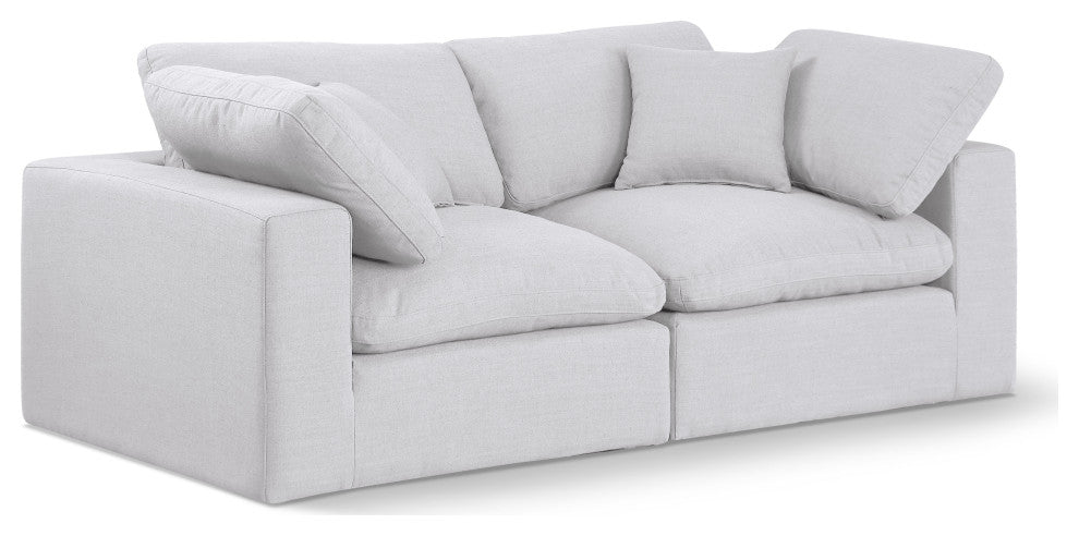 Comfy Upholstered Modular Sofa, White, 2-Piece: 2 Corner Chair, Linen Textured Fabric