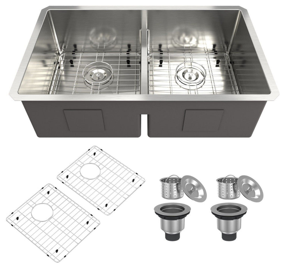 Stainless Steel Undermount Double Bowl Kitchen Sink with Accessories