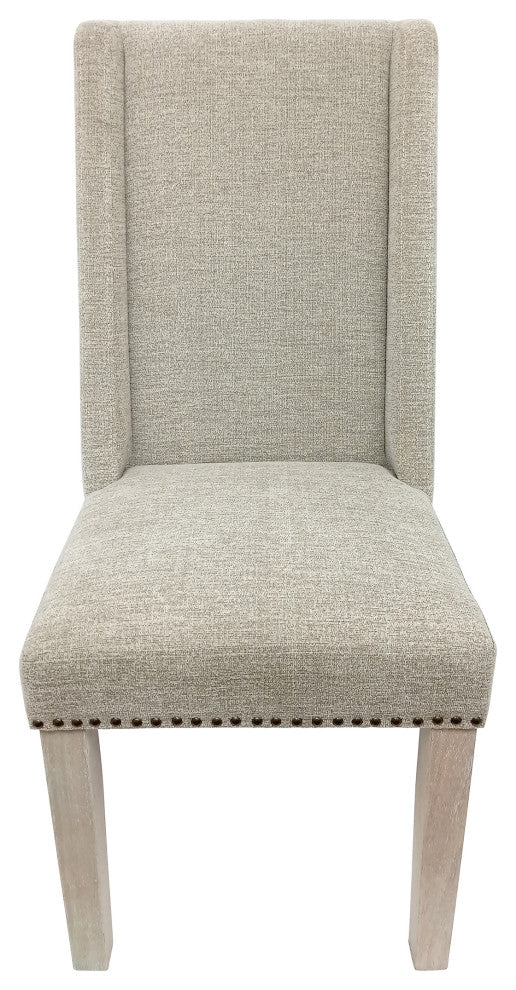 Laurant Upholstered Dining Chair Set of 2, Fawn/Natural Driftwood