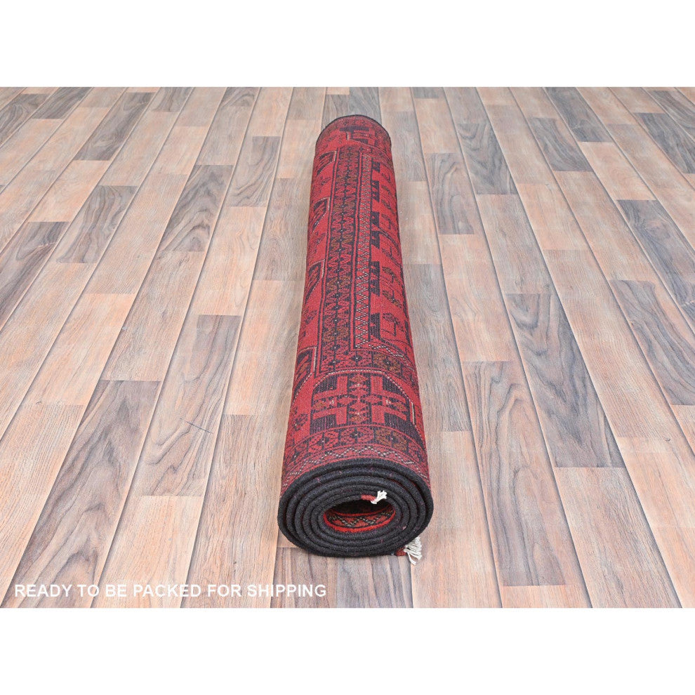 Red, Afghan Andkhoy, Wool, Hand Knotted Oriental Rug, 4'2"x6'5"
