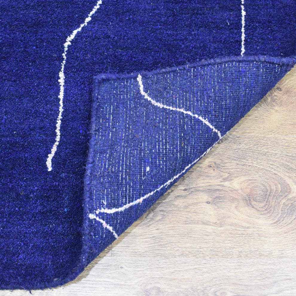 HAND KNOTTED LOOM SILK AREA RUGS-8'x10',Rectangle,Dark Blue White,Contemporary