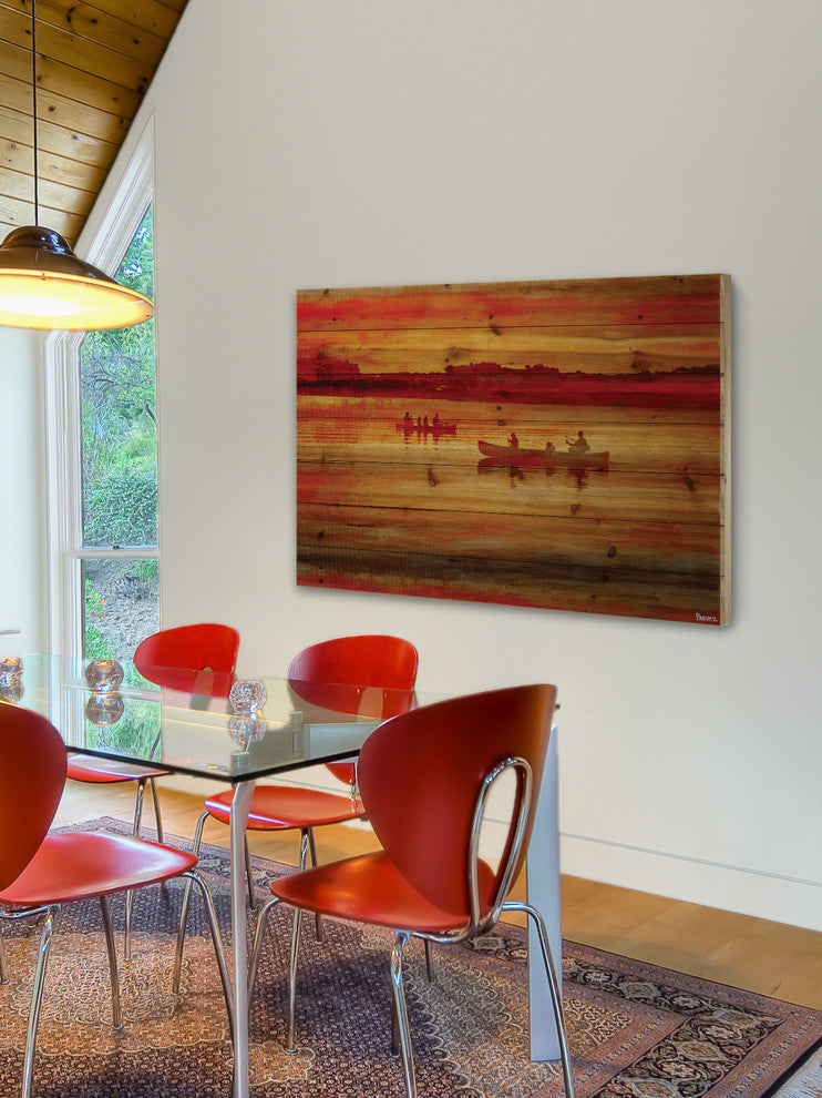 "Sunset Paddle" Print on Natural Pine Wood, 45"x30"