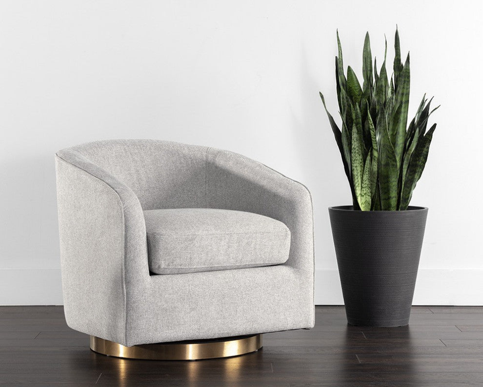 Hazel Swivel Lounge Chair, Gold, Belfast Heather Gray