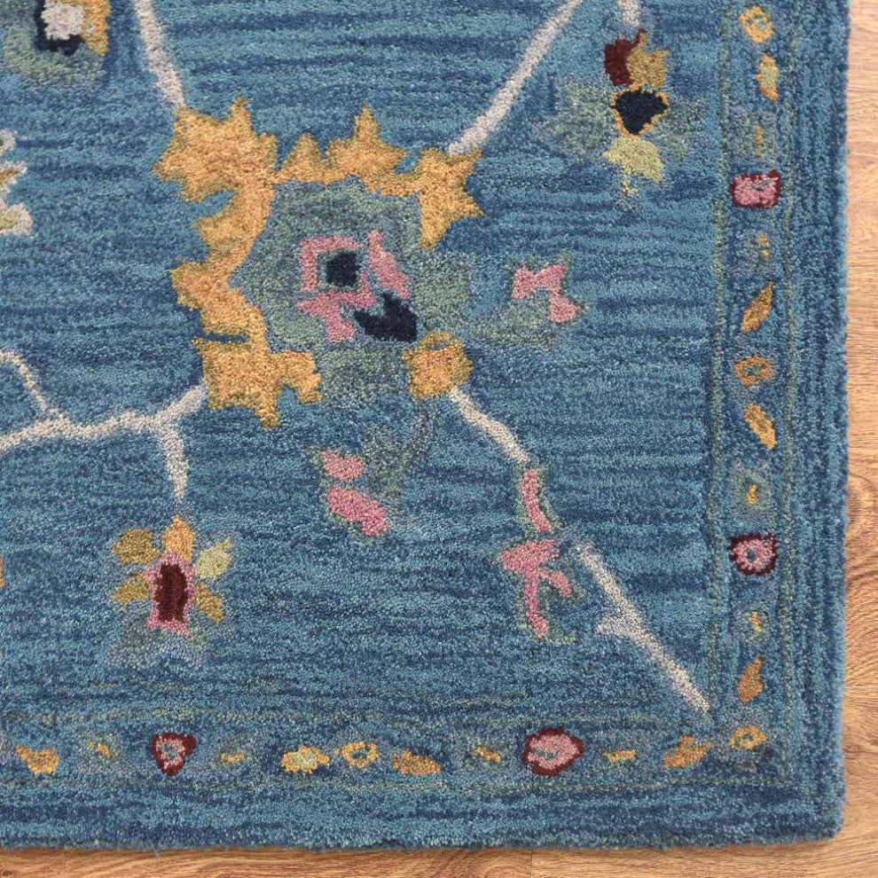 HAND TUFTED WOOL ECO-FRIENDLY AREA RUGS - Rectangle,Light Blue,Floral