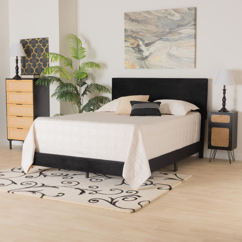 Liberty Velvet Queen Size Panel Bed, Black
